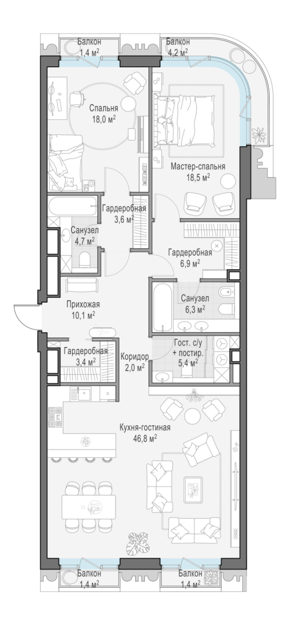 3 ккв (Евро) 126,9 м²