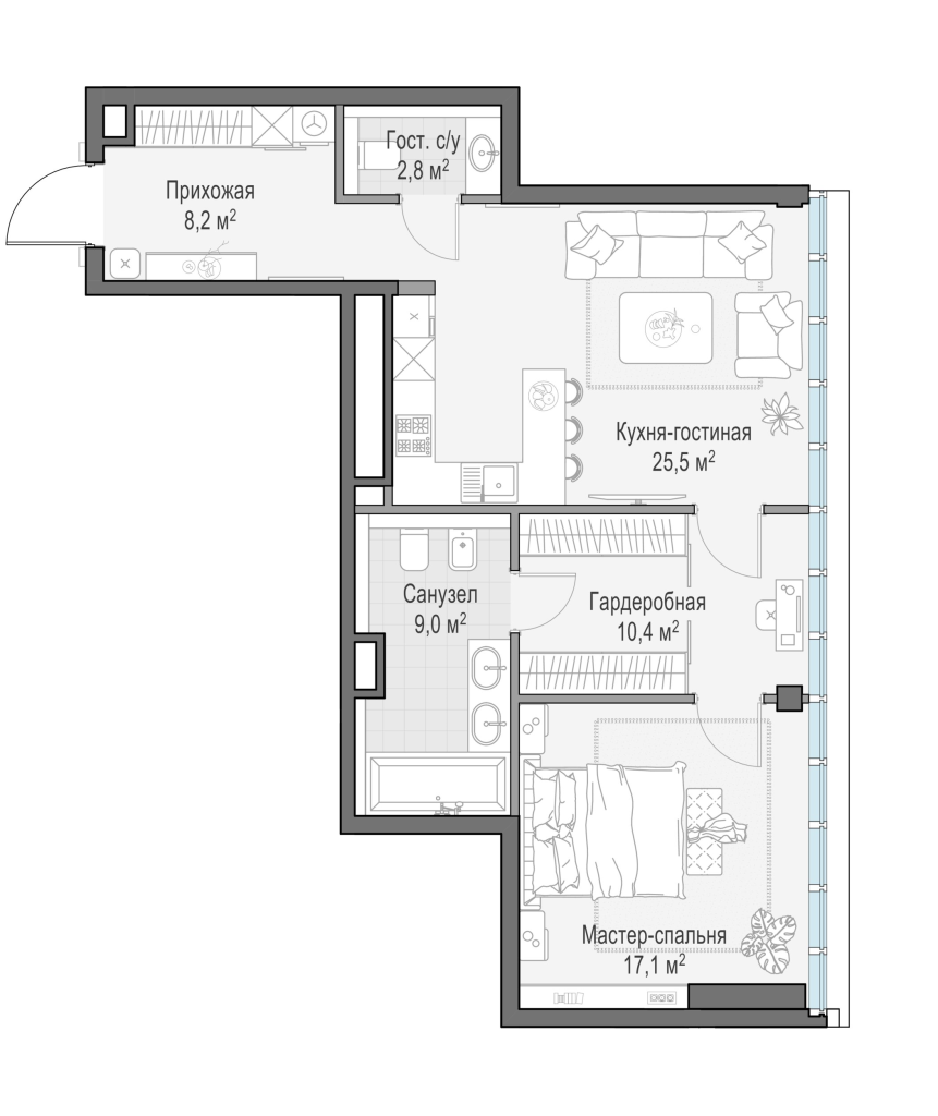 2 ккв (Евро) 73,3 м²