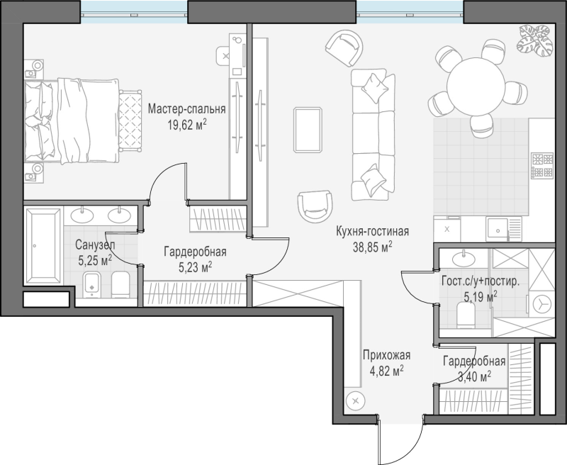2 ккв (Евро) 82,9 м²