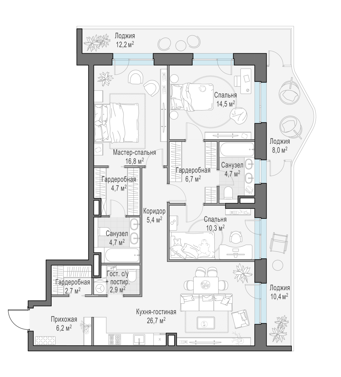 3 ккв (Евро) 122,4 м²