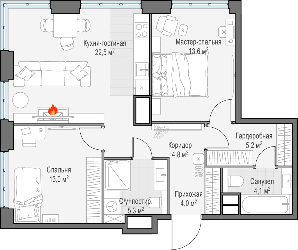 3 ккв (Евро) 72,9 м²