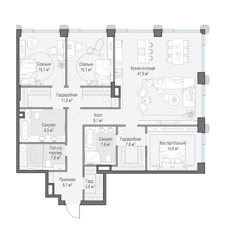 4 ккв (Евро) 158,6 м²