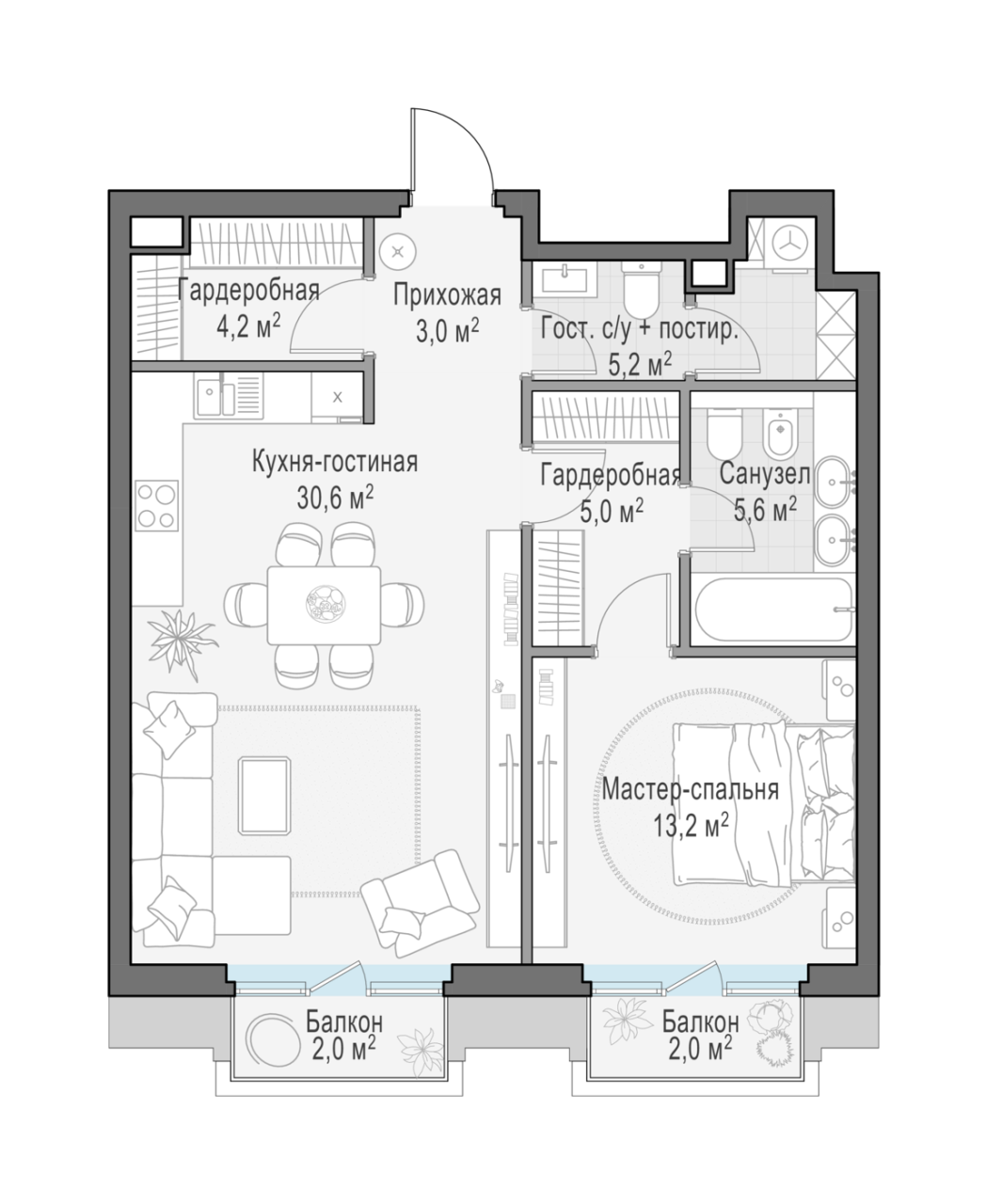 2 ккв (Евро) 69,2 м²