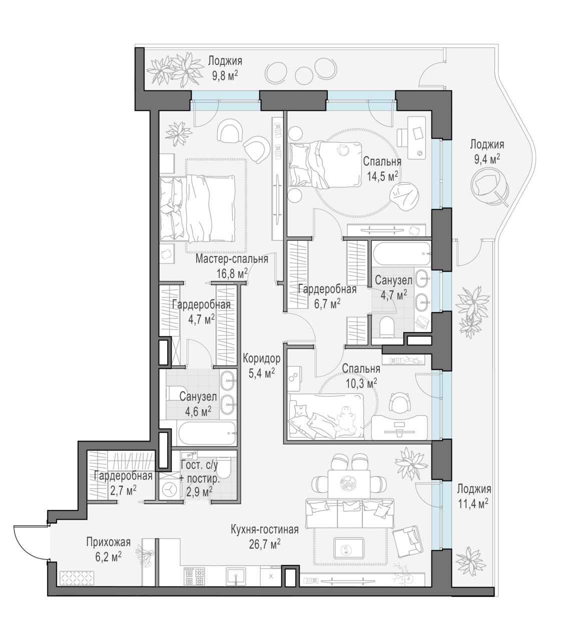 3 ккв (Евро) 122,4 м²
