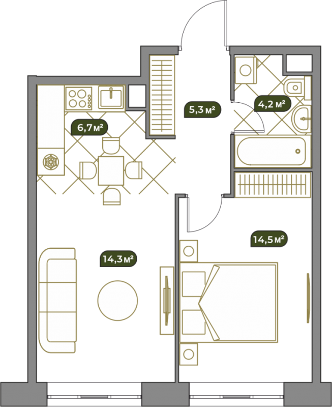 2 ккв (Евро) 45 м²