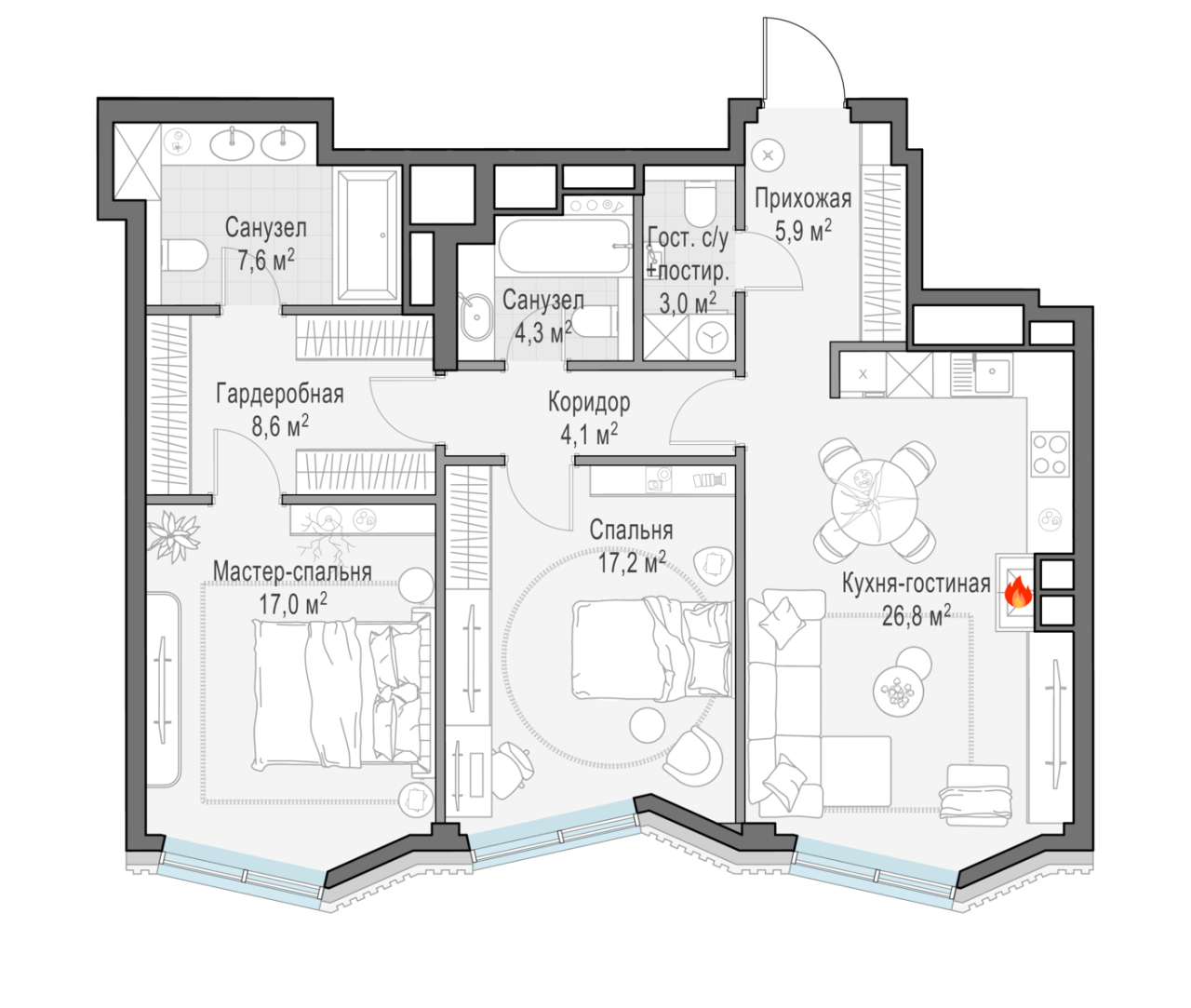 3 ккв (Евро) 94,9 м²