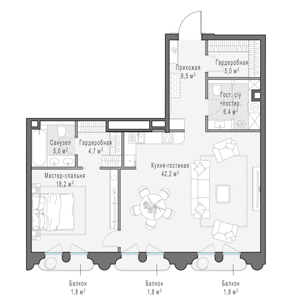 2 ккв (Евро) 91,9 м²