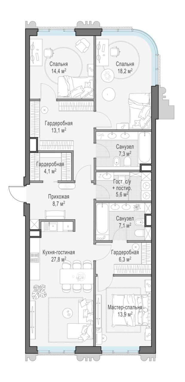 3 ккв (Евро) 125,4 м²