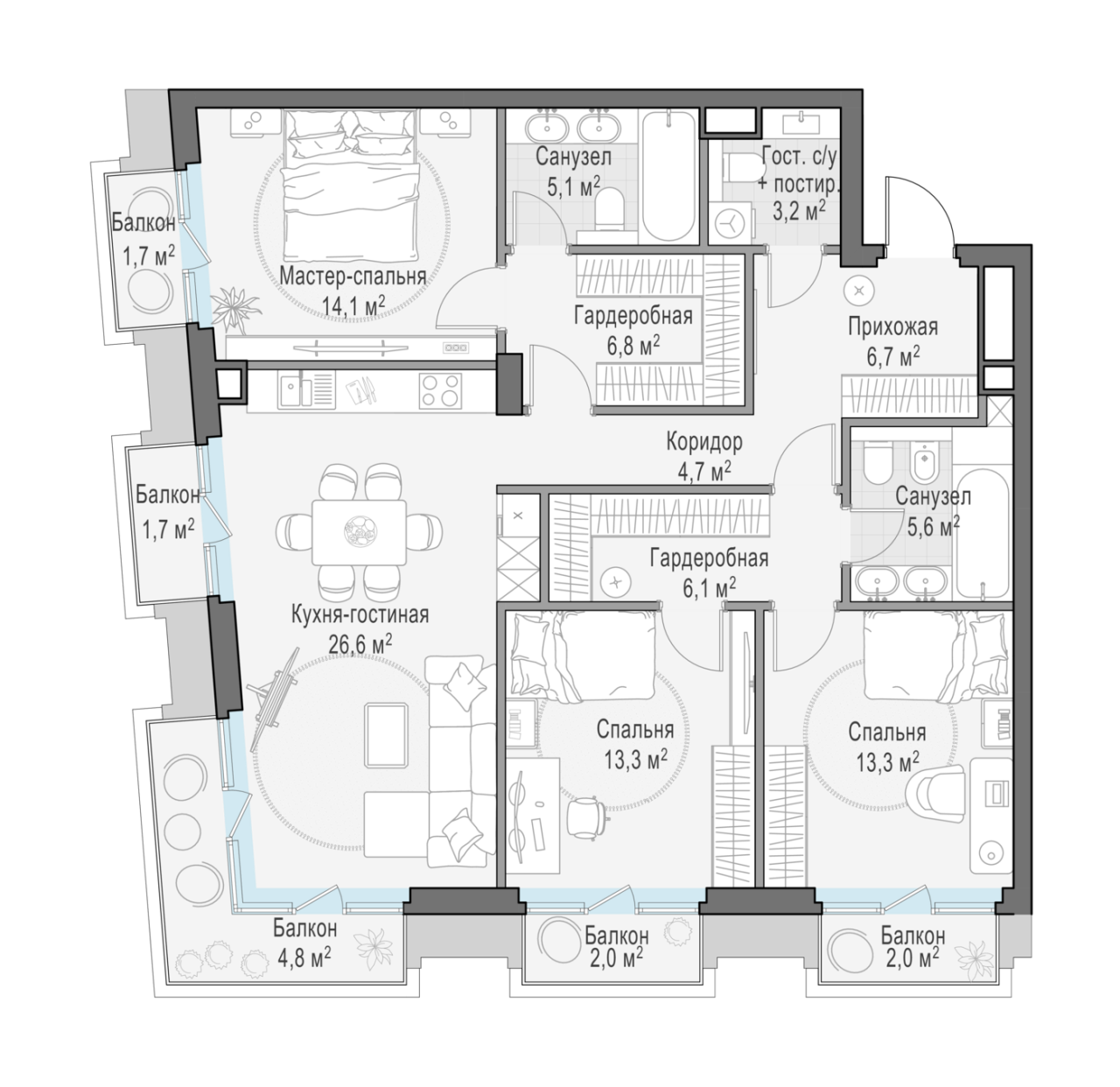 4 ккв (Евро) 111,9 м²