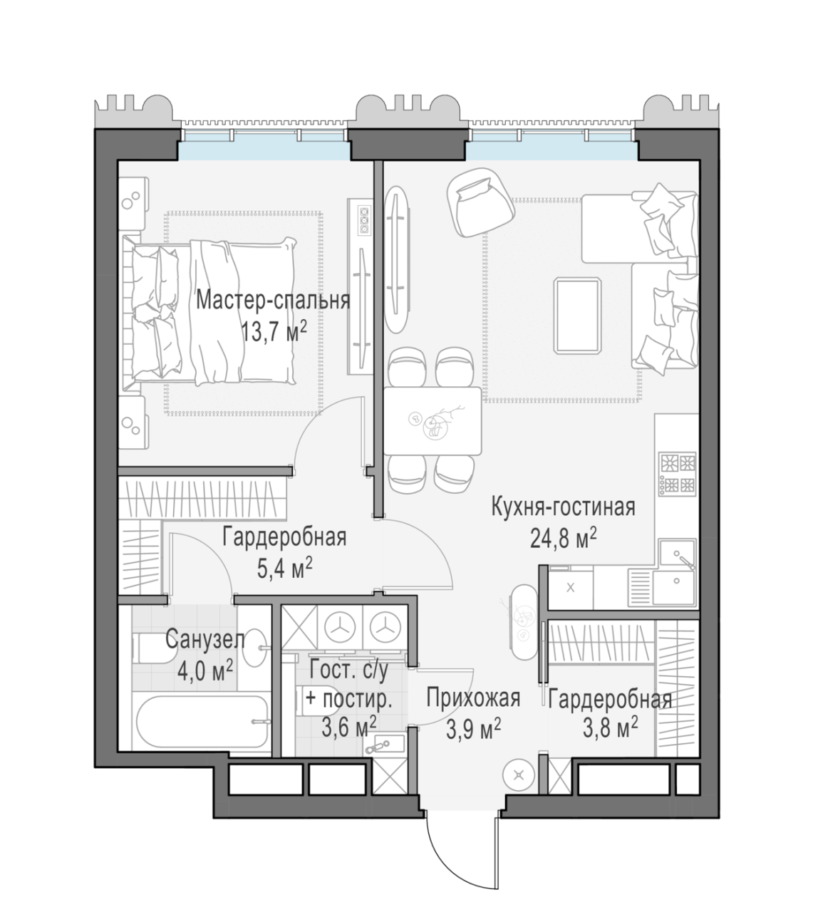 2 ккв (Евро) 59,4 м²