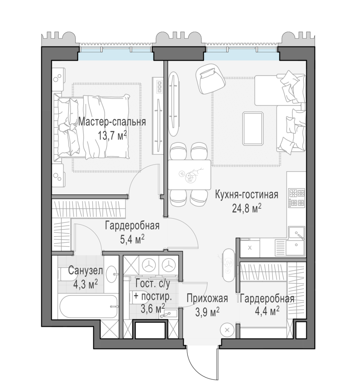 2 ккв (Евро) 60,3 м²
