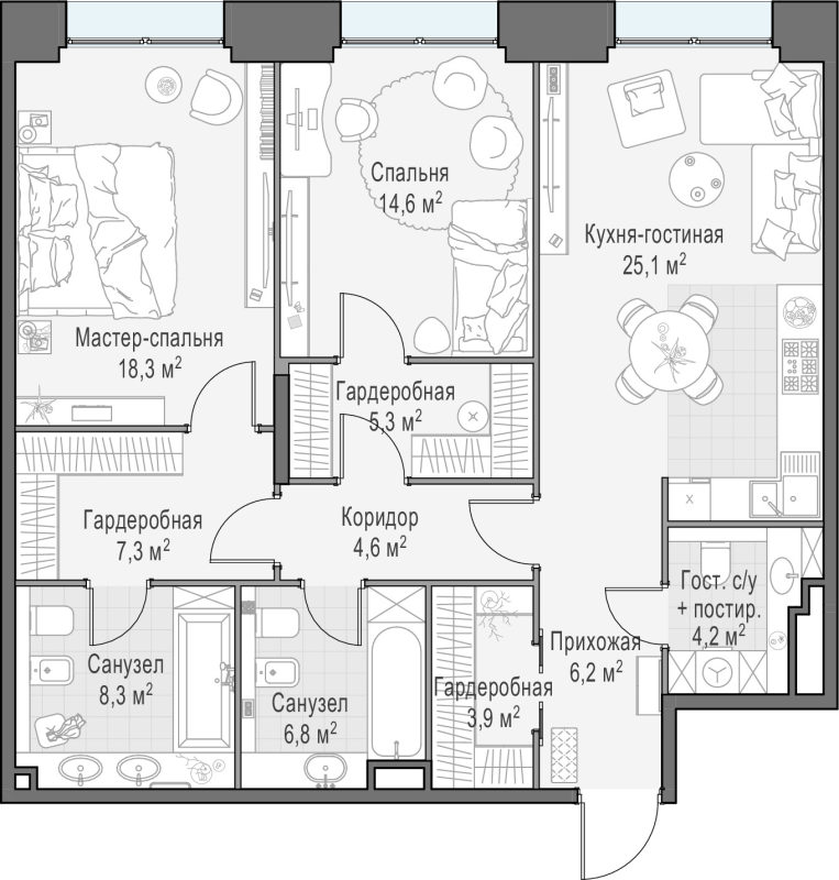 3 ккв (Евро) 105,3 м²
