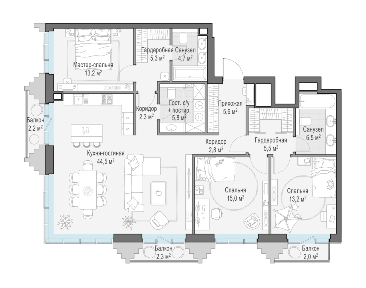 4 ккв (Евро) 126 м²