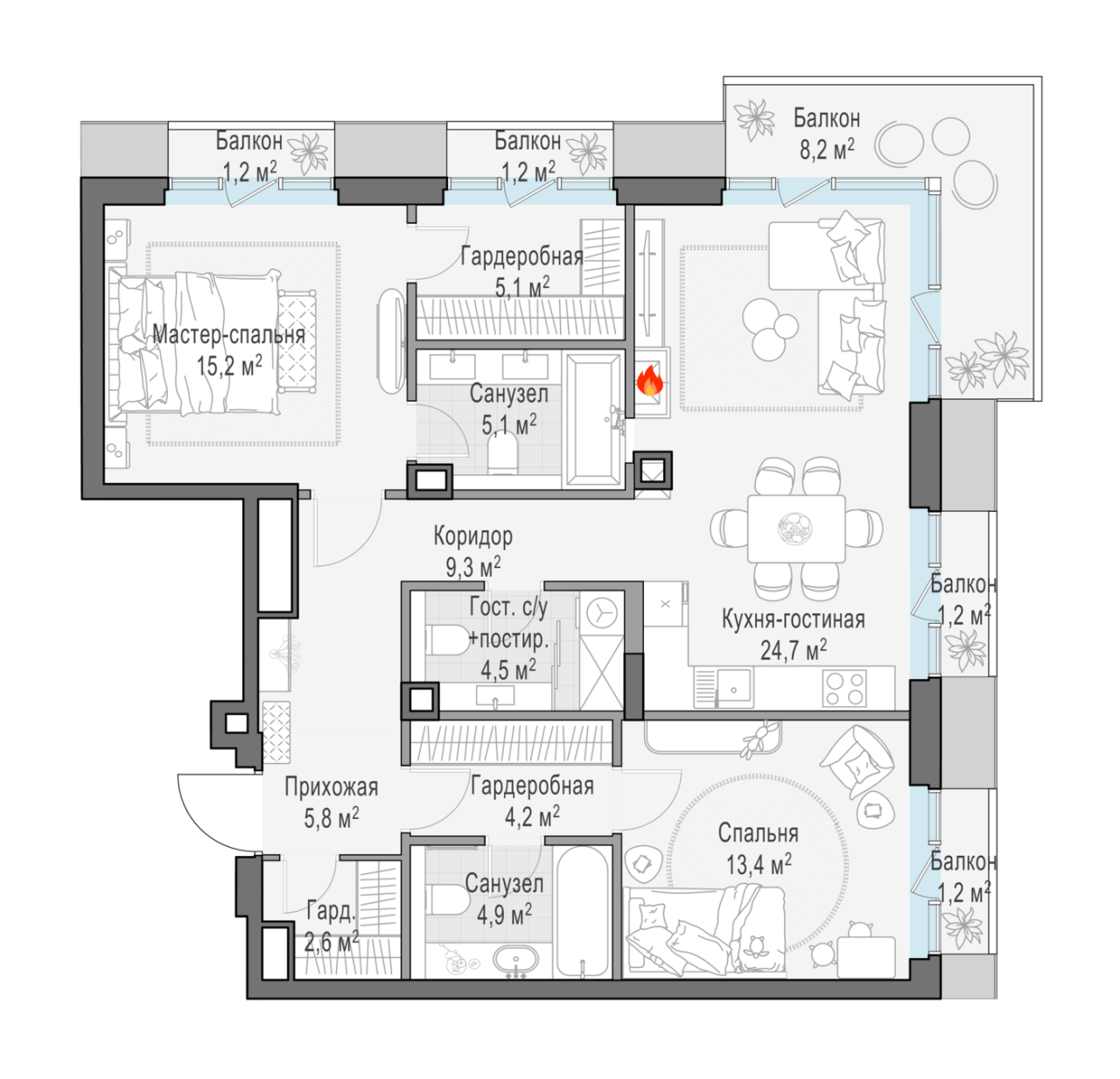 3 ккв (Евро) 95,6 м²