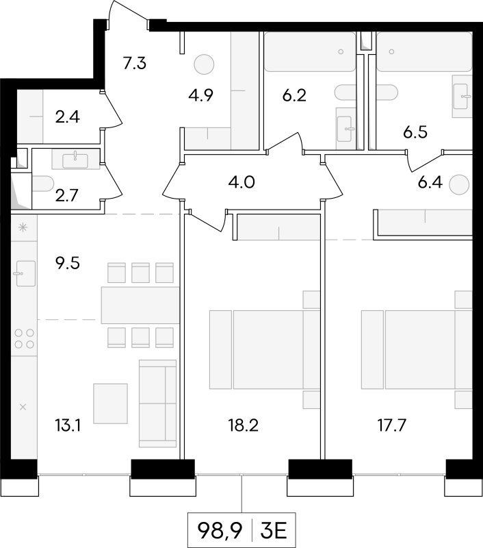 3 ккв (Евро) 99,7 м²