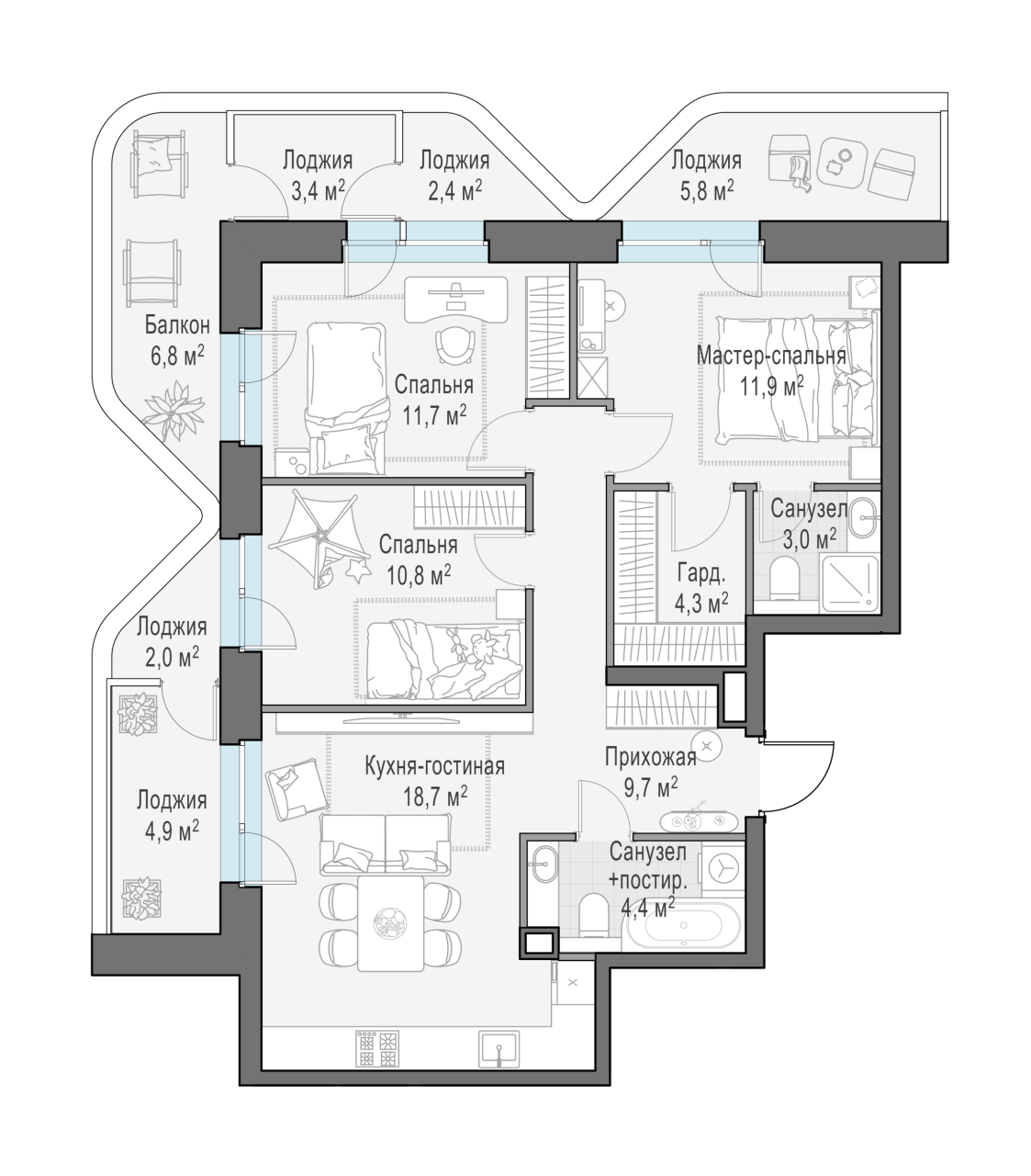 3 ккв (Евро) 86,6 м²
