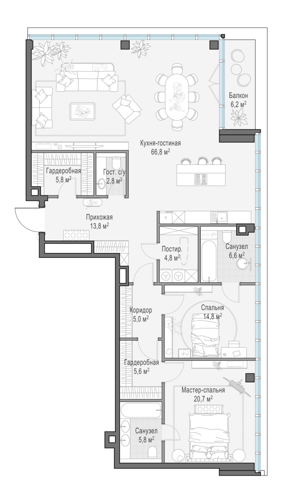 4 ккв (Евро) 154,9 м²