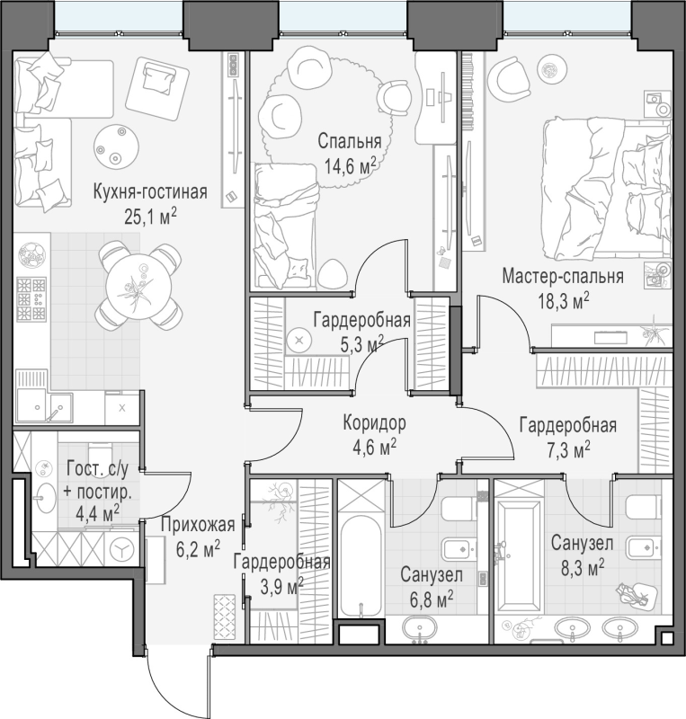 3 ккв (Евро) 105,3 м²
