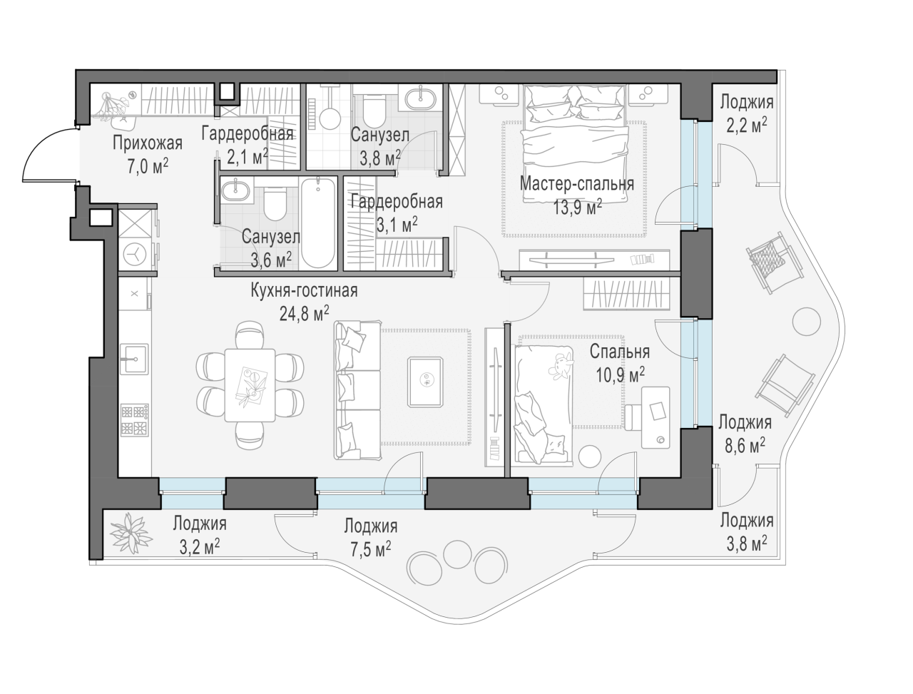 2 ккв (Евро) 82,5 м²