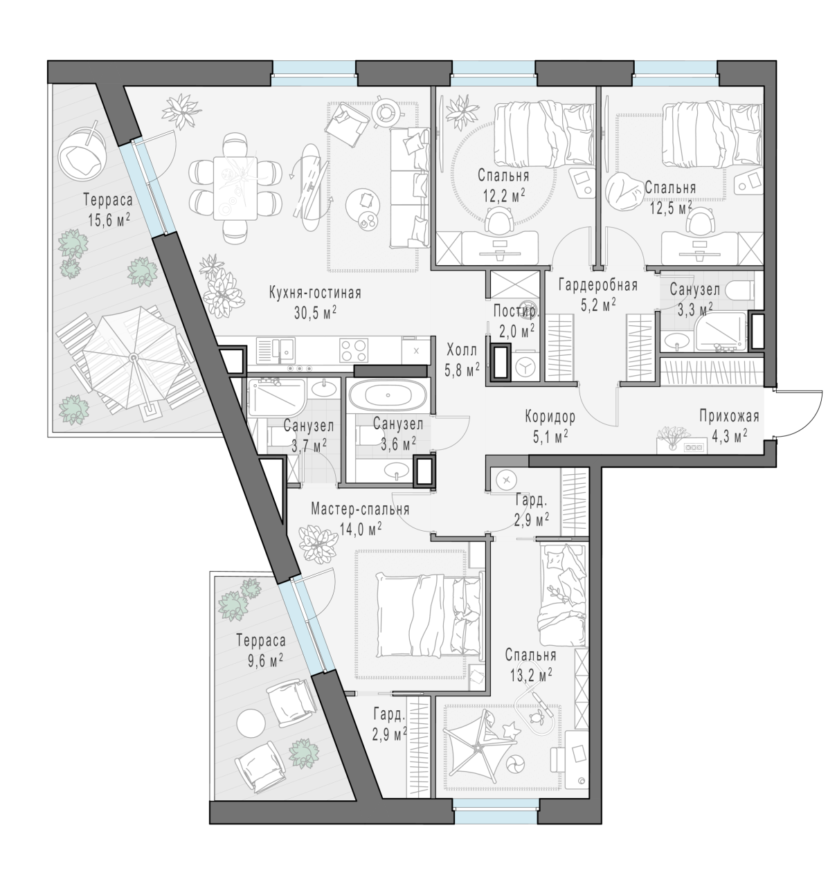 4 ккв (Евро) 130 м²