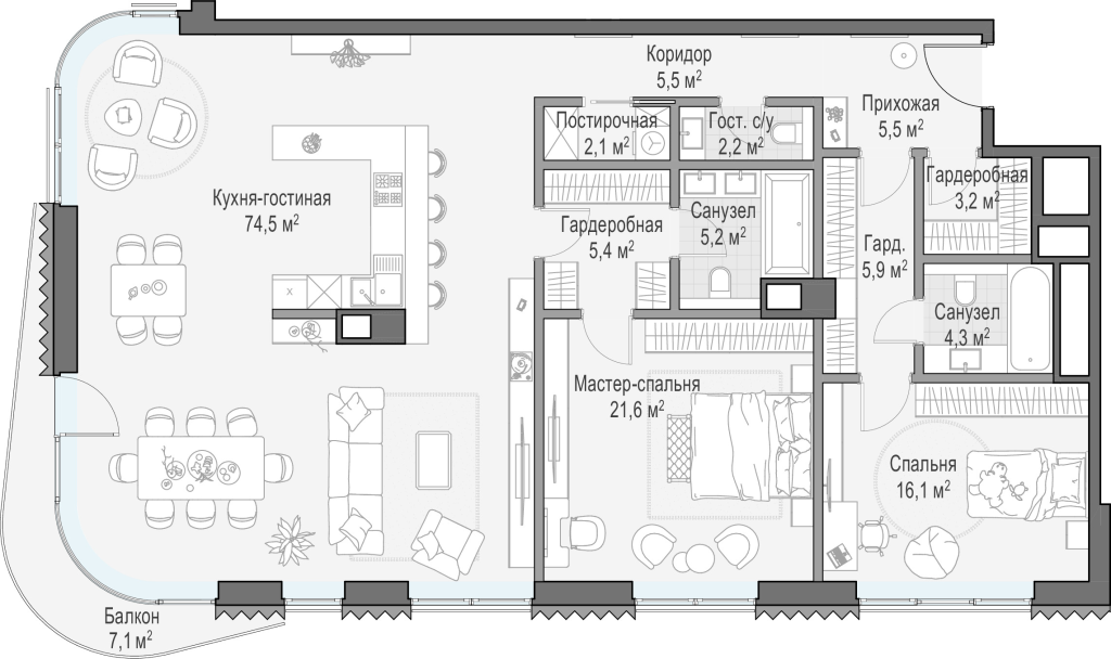 4 ккв (Евро) 158,2 м²