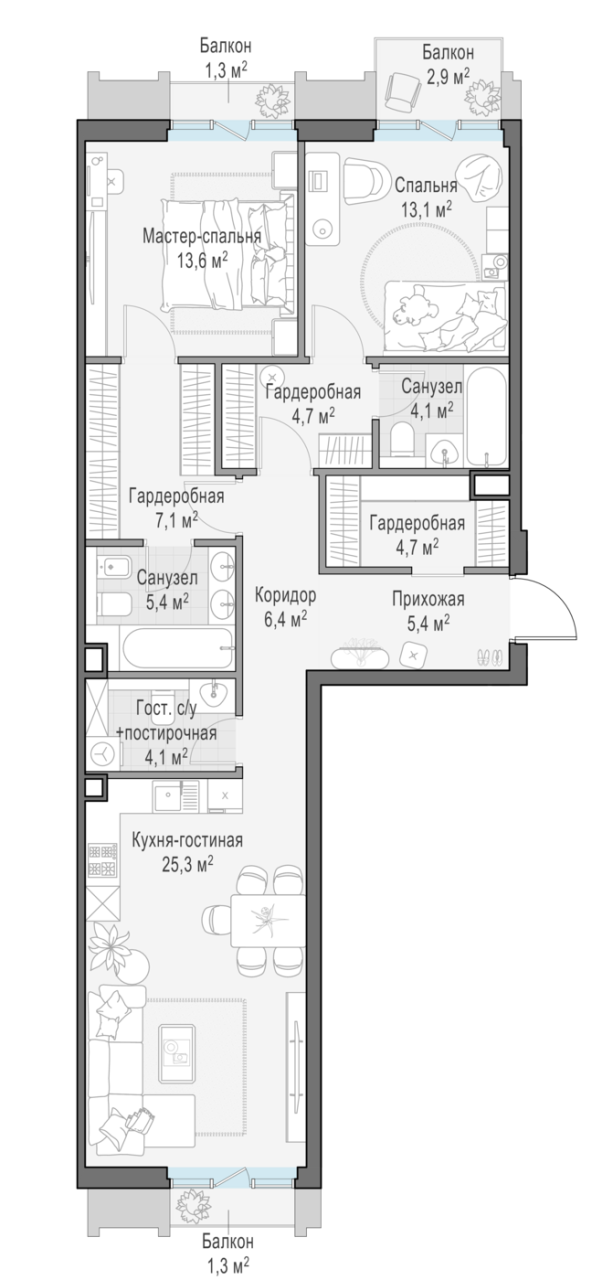 3 ккв (Евро) 97 м²