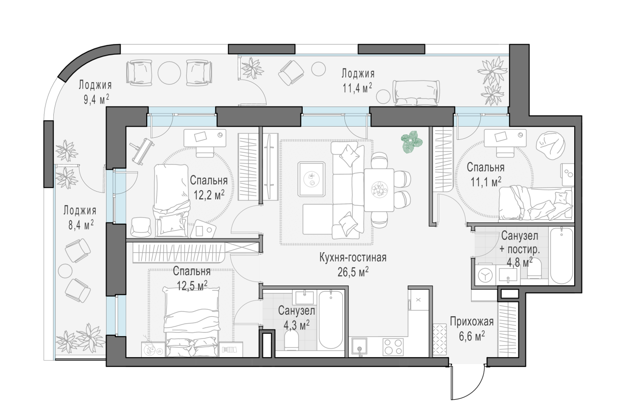 2 ккв 92,9 м²