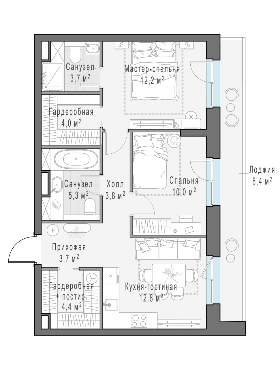 2 ккв (Евро) 64,9 м²