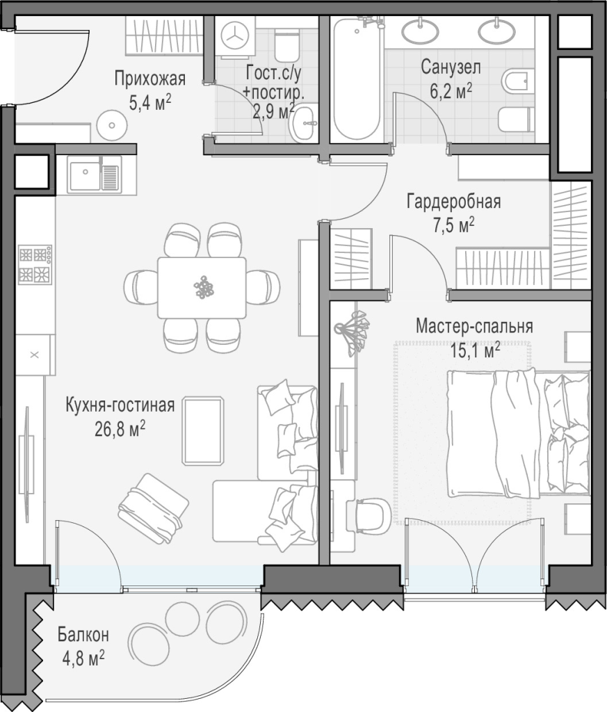 2 ккв (Евро) 66,4 м²