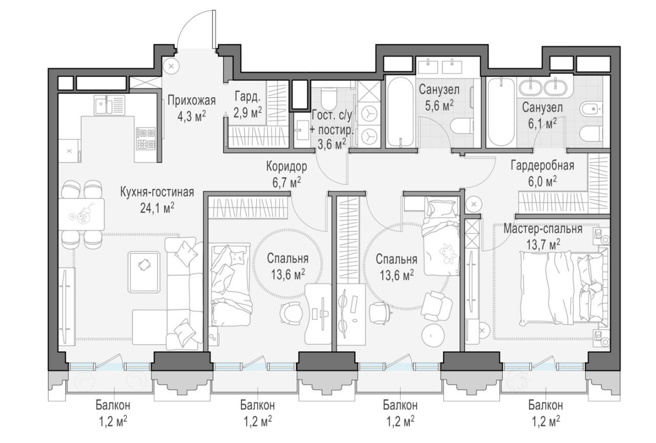 4 ккв (Евро) 101,8 м²