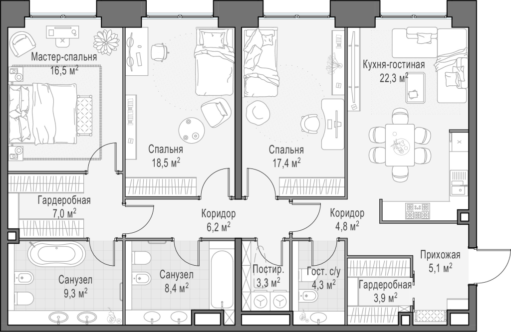 4 ккв (Евро) 127,6 м²