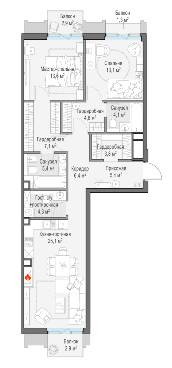 3 ккв (Евро) 96,5 м²