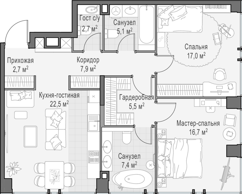 3 ккв (Евро) 87,5 м²