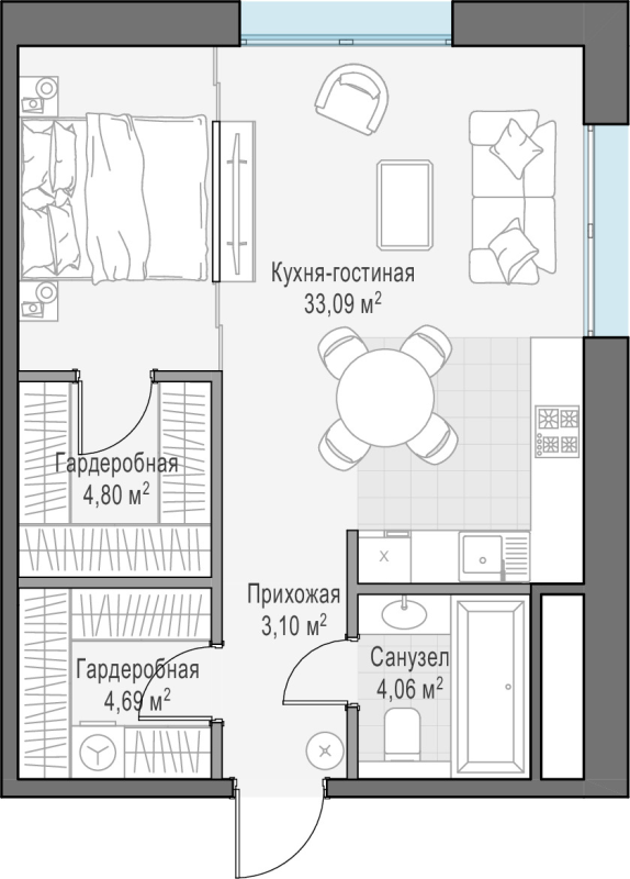 Студия 50,3 м²