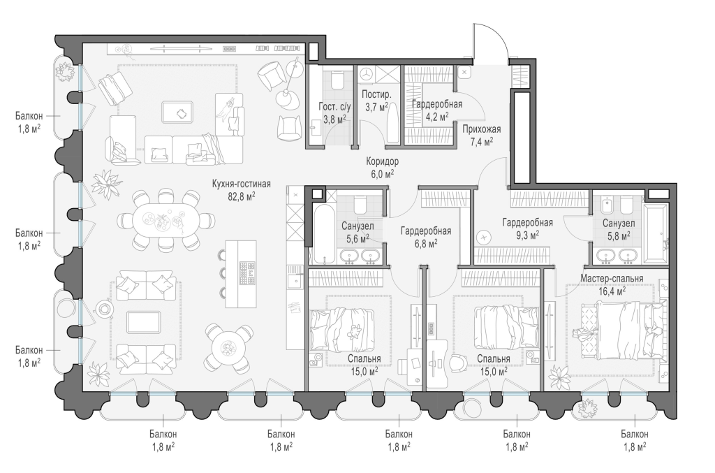 5 ккв (Евро) 186,7 м²