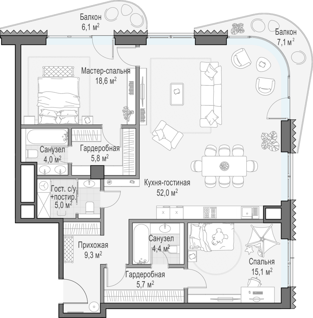 3 ккв (Евро) 128 м²