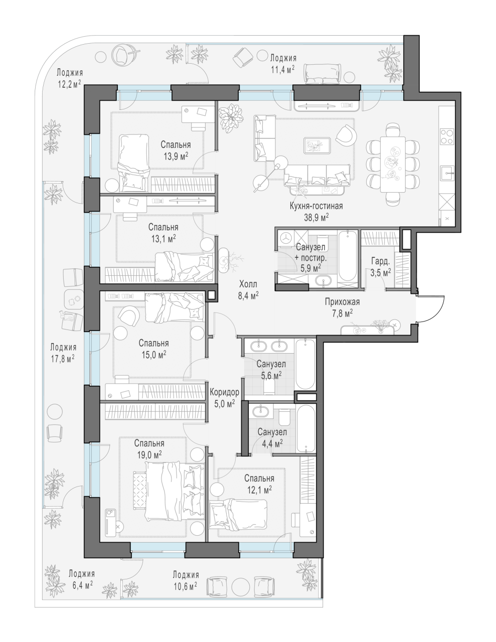 4 ккв (Евро) 183,2 м²