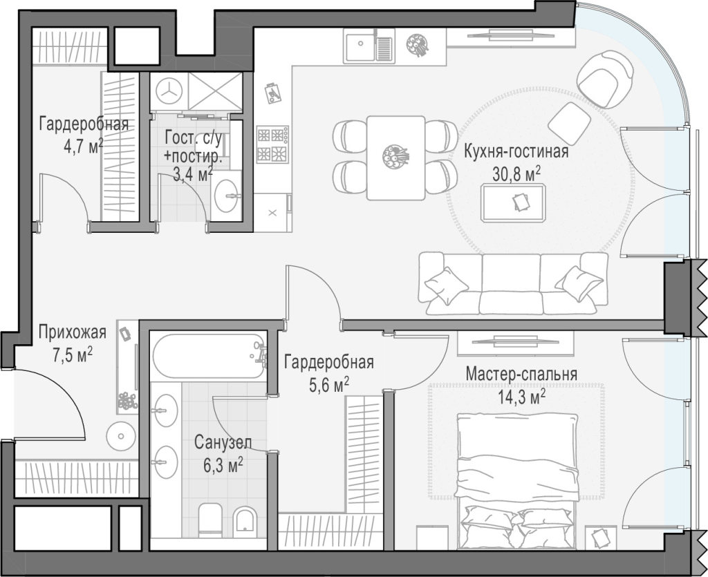 2 ккв (Евро) 74,9 м²