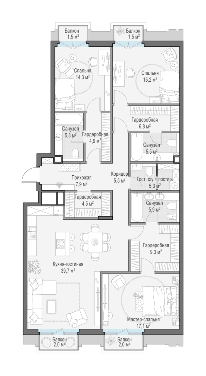 4 ккв (Евро) 151,3 м²