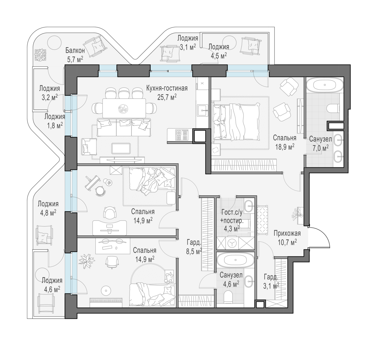 4 ккв (Евро) 126 м²