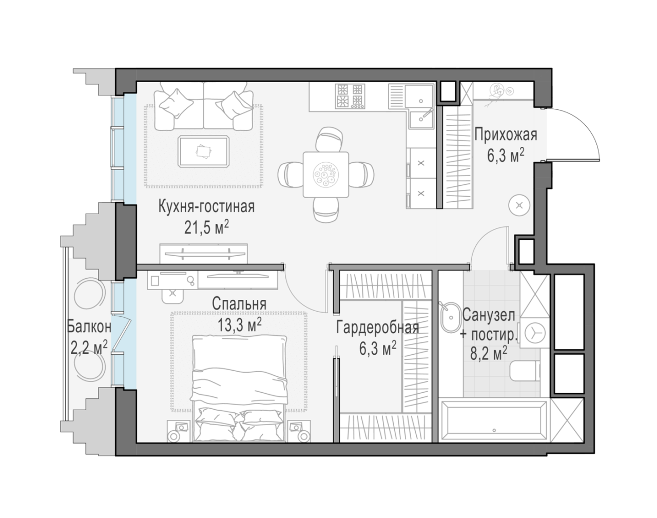 2 ккв (Евро) 56 м²