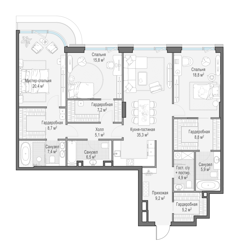 4 ккв (Евро) 161,2 м²