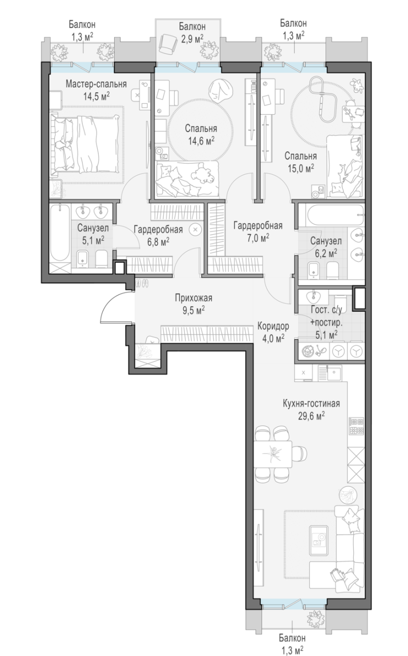 4 ккв (Евро) 121,8 м²