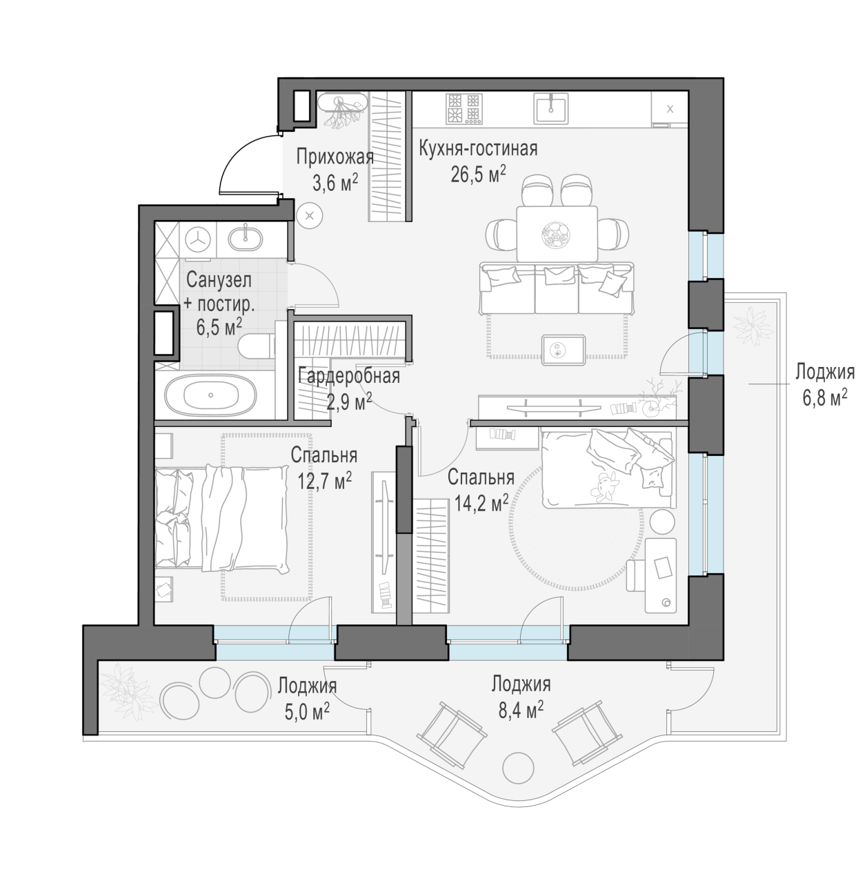 2 ккв (Евро) 76,6 м²