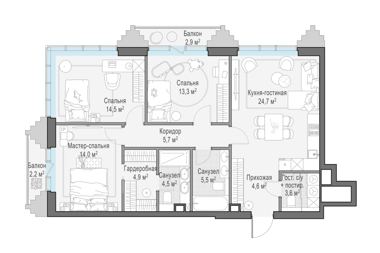 4 ккв (Евро) 96,7 м²