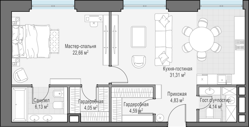 2 ккв (Евро) 76,6 м²