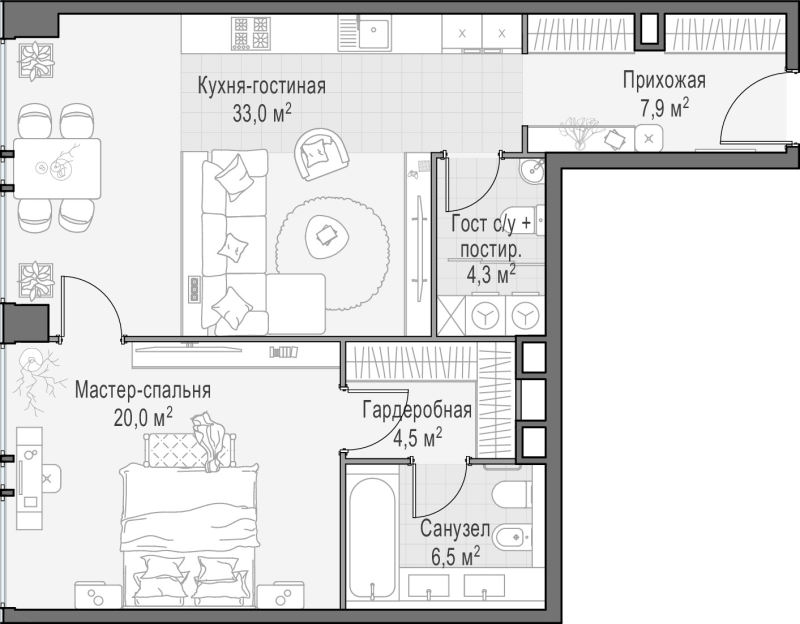 2 ккв (Евро) 76,5 м²