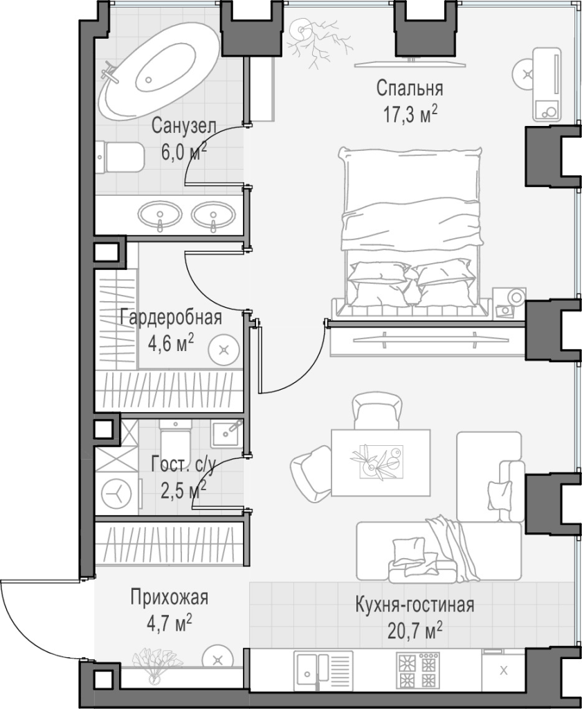 2 ккв (Евро) 56 м²