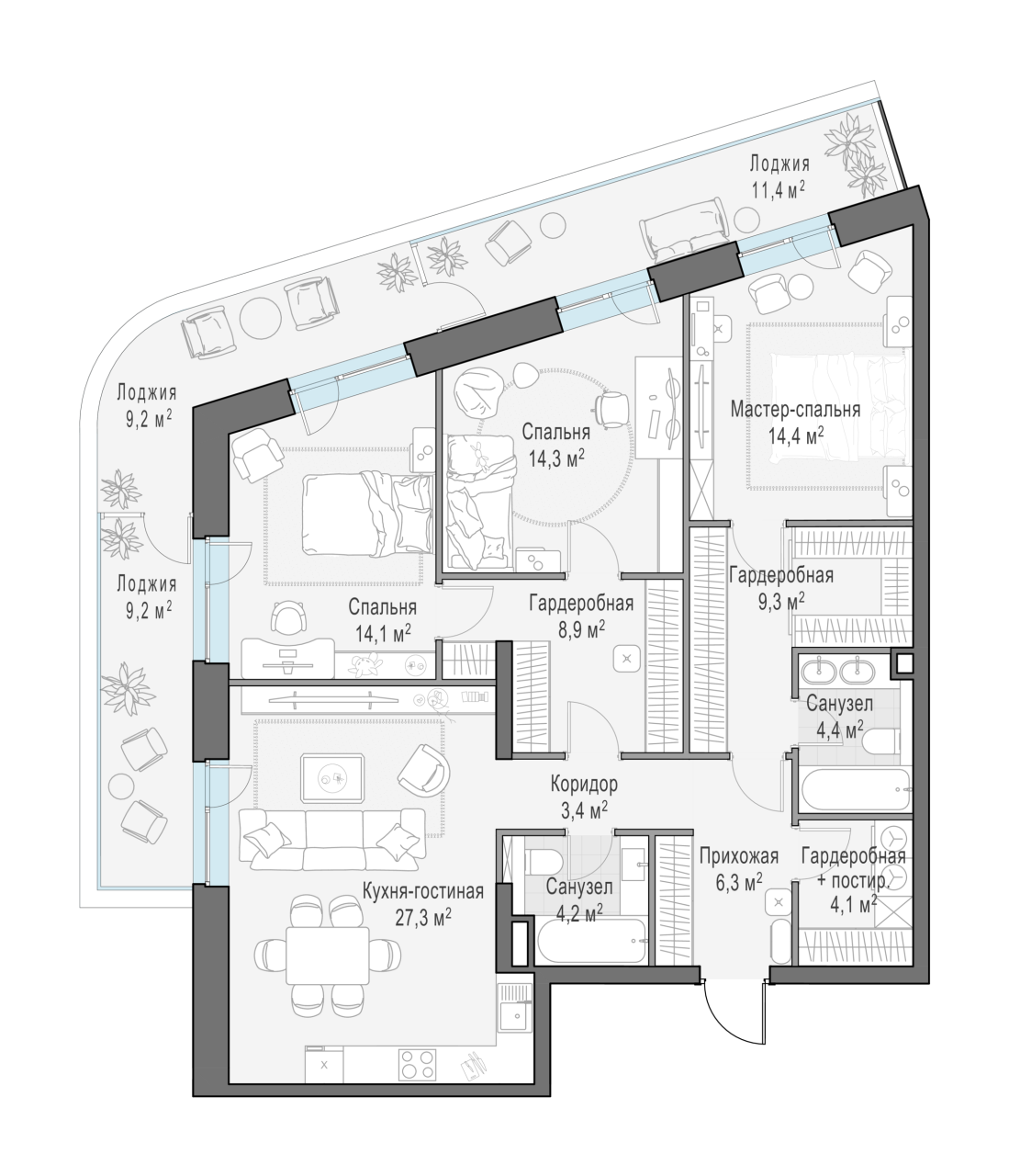4 ккв (Евро) 126,8 м²
