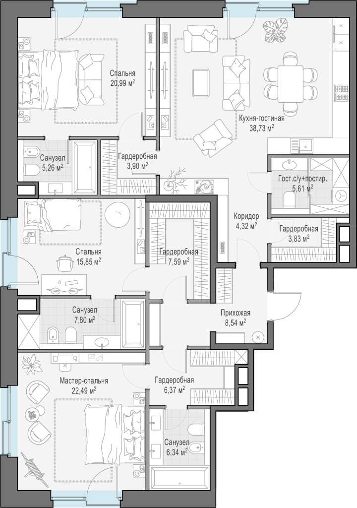 4 ккв (Евро) 157,2 м²